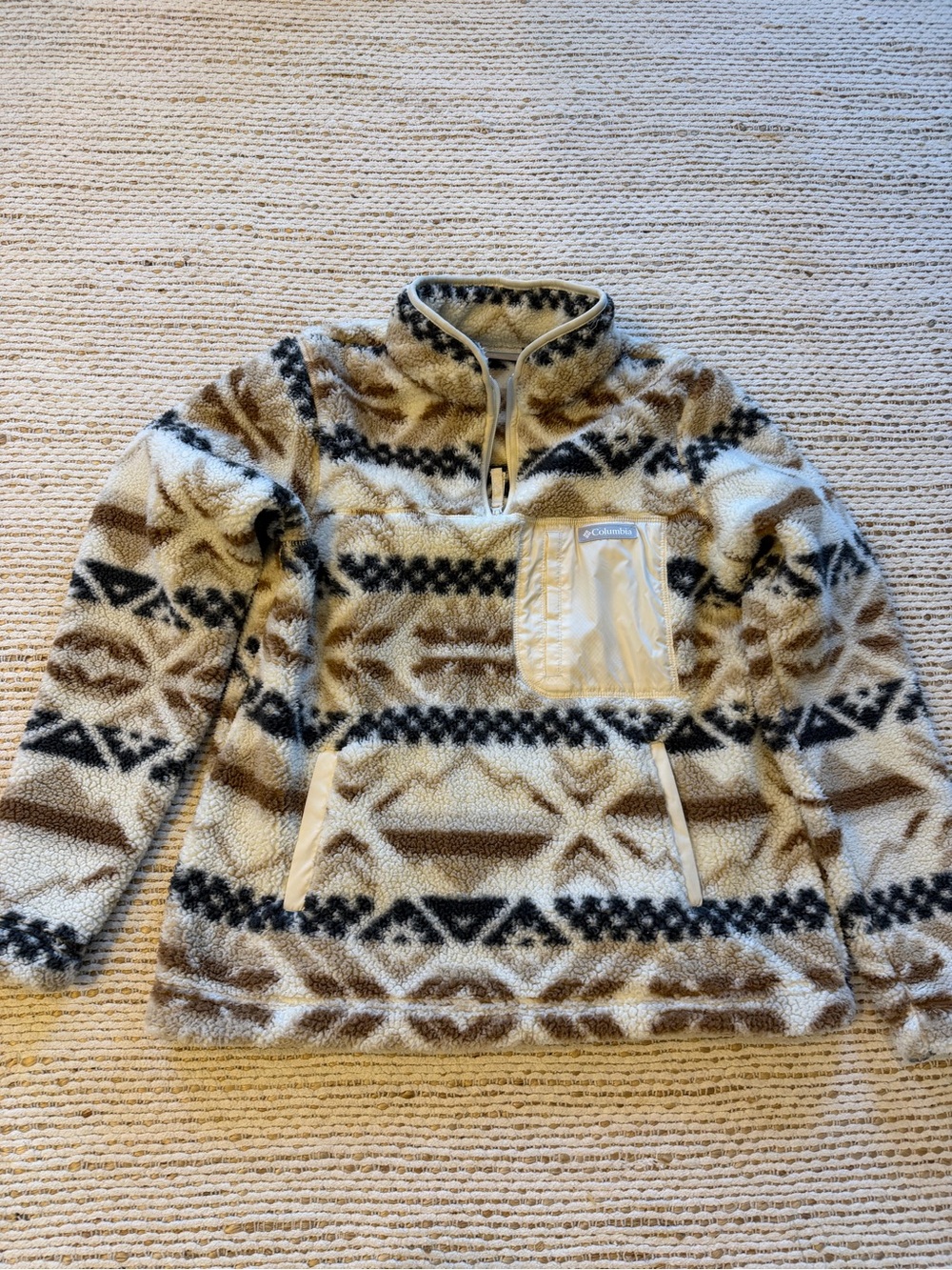 Columbia Cream, Brown & Black Patterned Sherpa Pullover